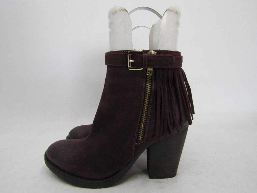 Steve Madden Women Sz 7 M Burgundy Leather Zip Buckle Ankle Fashion Boots Bootie